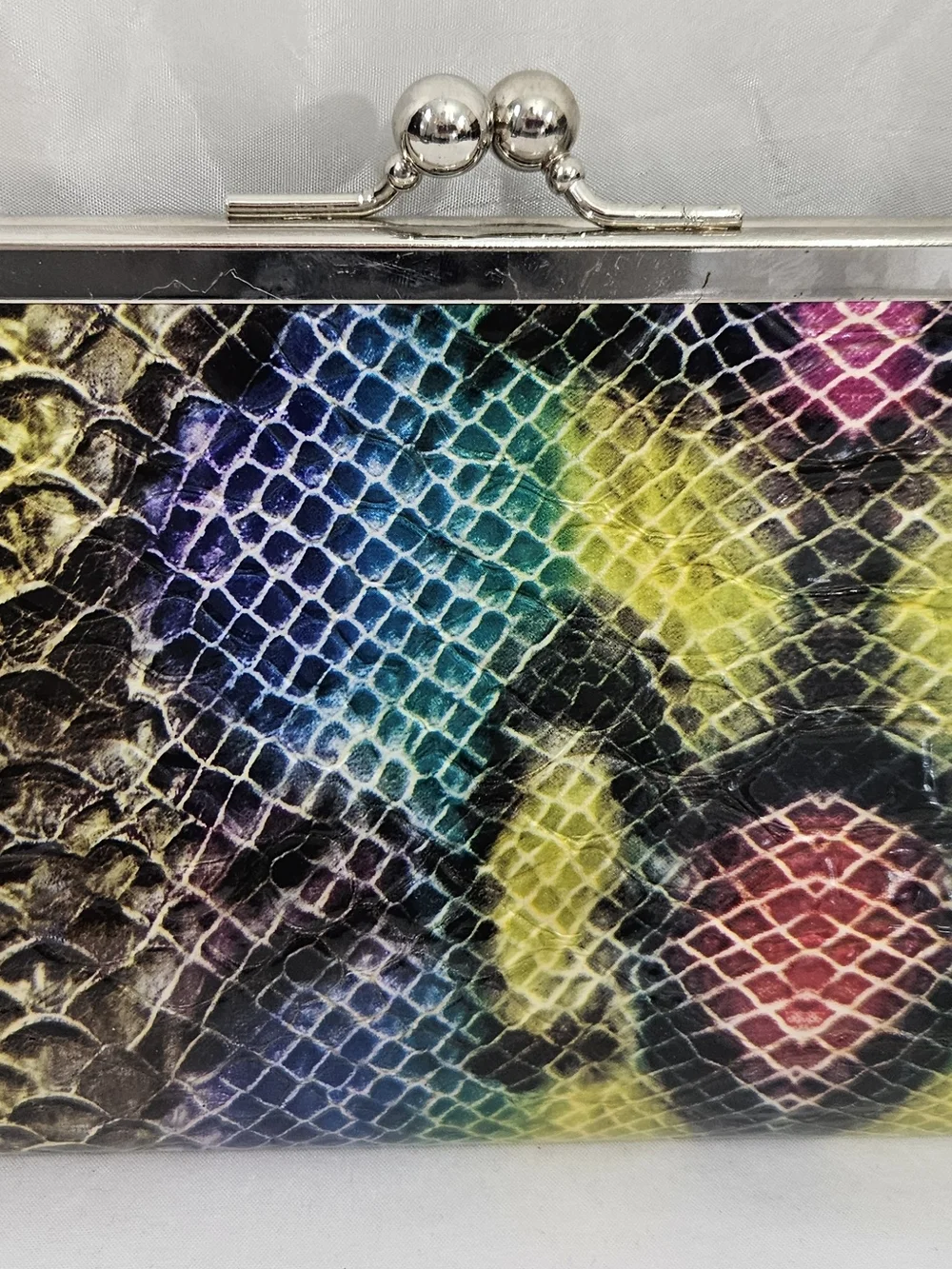 Multicolor Snake-Print Chain Frame Clutch #295